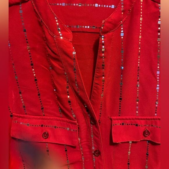 Notations red and silver bling blouse - Picture 5 of 10